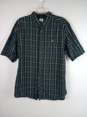 Ocean‎ Current Mens XL Gray Green Plaid Logo Detail Short Sleeve Button Up Shirt